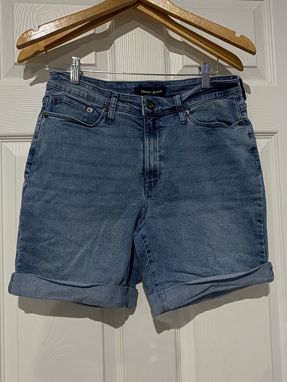 DKNY Light Blue Rolled Cuff Denim Shorts